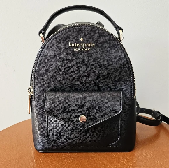 Kate Spade New York Black Saffiano Leather Schuyler Mini Backpack - Picture 1 of 10